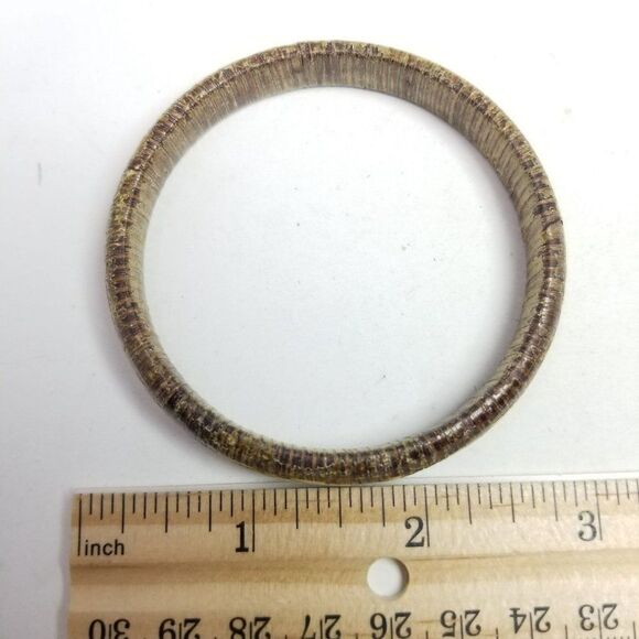 Vintage Brown and Tan Woven Braided Grass Bangle Bracelet Tribal Design Jewelry - Picture 5 of 6